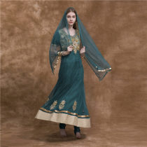 Indian dance practice clothes performance clothes green embroidered beaded Punjabi Anna ethnic style mesh short-sleeved long suit