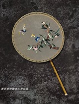 Flower and bird picture Hunan concubine bamboo fan Palace fan Chinese fan hand hand embroidery old embroidery piece Su embroidery double face embroidery hand embroidery