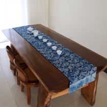 Bumingtang handmade blue-dyed cotton printed tea mat pure hand-made printing and dyeing traditional plants blue-dyed grass-dyed table flag