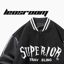 Mens autumn pu leather splicing baseball uniform loose all-match jacket Hong Kong style national tide brand ruffian handsome couple same style jacket