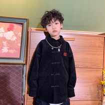 High sweet pear vortex original childrens embroidery black Tang suit female boy Chinese style Spring and Autumn new foreign style Chinese New Year coat
