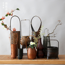 Hand-woven small flower basket ornaments basket bamboo vase flower Ware Zen Chinese Japanese flower arrangement flower basket
