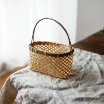 Handmade bamboo basket exquisite basket flower basket rattan home Japanese storage basket retro weaving small basket basket basket