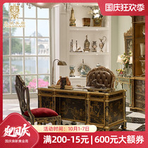 Phoenix Meiju French Chinese style painting gold mansion heavy industry black hand-painted desk book chair bookcase