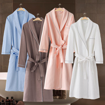  Beauty salon bathrobe special female long section pure cotton absorbent thin section plus fat increase custom logo embroidered word hotel men