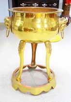 Buddha oversize supply line incense burner incense burner copper Ding furnace 24 inch double lion head three high foot pure copper incense burner