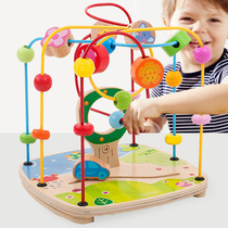 boby baby boy around pearl toy fruit wooden string pearl puzzle force early teaching multifunction Baober box big busy