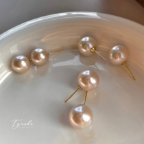Tyusha natural large bulb 12mm positive round bright light Edison pearl earrings in retro 14k bag gold earrings