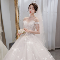 Main wedding dress 2021 new bride advanced texture simple word shoulder French small man light winter