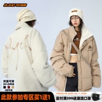 (New Year's good luck) BJHG homemade winter letter embroidery lamb velvet double-sided down jacket men's and women's coat tide