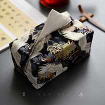 Hot stamping crane tissue box fabric high-end light luxury pumping paper box Chinese tea room living room household paper towel bag