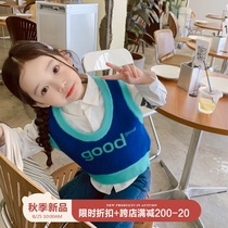  Little wonton childrens clothing 2021 new girls knitted vest spring and Autumn fashion childrens baby sleeveless wool vest