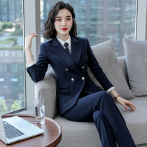  High-end professional suit suit womens autumn and winter long-sleeved formal dress manager temperament blue suit sales department overalls