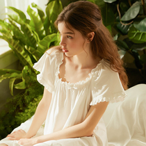 Dusty Sleeping Skirt Woman Summer Short Sleeve Original Princess Palace Wind Knit Cotton Pyjamas Loose thin and short of pure color