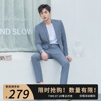 CSOCSO spring and summer leisure Hanfeng smog Blue small suit suit suit mens trend light business slim suit formal suit