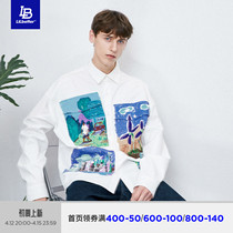 Lilbeter Shirt Mens Spring 2022 New Long Sleeve Inch of Shirts Graffiti Printed Men with Lining Shirt