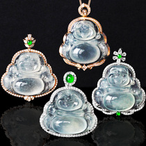 Natural Emerald Buddha Pendant Female Ice Small Jade Jade Buddha Maitreya Laughing Buddha 18K gold inlaid necklace custom