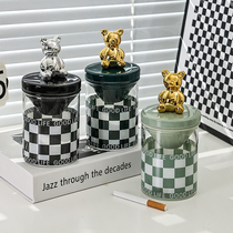 Chessboard Lattice Ashtrays Home Living Room Anti-Grey Flying Creative Personality Trendy Smoke Cylinder Office Glass With Lid Brief