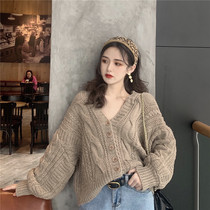 maje kliog vintage twist V-neck long sleeve sweater coat women autumn and winter loose slim casual knitted cardigan