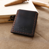 Pure handmade mens cow leather retro short dream Home wallet Crazy Mappie Personality Lettering Money Clip Boyfriend Gift
