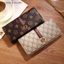 European and American womens wallet female long 2021 new simple Joker atmosphere fashion large capacity buckle hand holding wallet