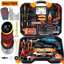 Household hardware toolbox set combination woodworking plumber home decoration manual set with impact drill