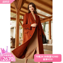 RIC caramel-colored albka temperament big-name high-end alpaca womens long double-sided woolen coat