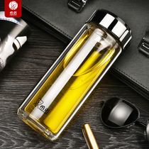 Shino glass-cup double layer mens portable heat resistant thickened portable home tea cup on-board water glass individual special