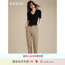 ERDOS pure color 100 lapped V collar wool material cramps 50% sleeves women knit T-shirt blouses slim fit
