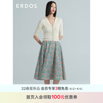 Lady ERDOS 22 spring summer new round neckline drawbar short sleeve V collar jersey button buttons comfortable and soft