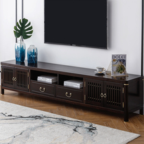 Walnut new Chinese TV cabinet tea table combination all solid wood modern Chinese rock board furniture living room TV cabinet