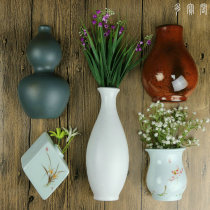Jingdezhen ceramic hanging bottle wall hanging half bottle wall vase hanging green flower pot hand painted Chinese hydroponic flower Ware