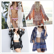 Chiffon thin cardigan shawl seaside resort bikini swimsuit outside blouse beach sunscreen dress female medium length