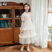 Girls dress 2021 Korean version of the girl short-sleeved lace princess dress Long-sleeved gauze skirt Sweet cake skirt dress skirt