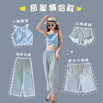 Womens beach bathing suit womens split trousers 2021 new couple bathing hot spring swimsuit three-piece suit