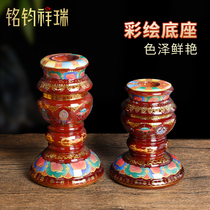Tibetan solid wood hand cranked prayer wheel painted offering lotus hand base prayer cylinder base supplies