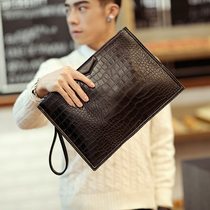 Trendy New Hand Grab Bag Men Crocodile Textured Hand Wrap Single Shoulder Inclined Cross-Wrap Hand Grip Packet Letter Enveloping File Packet Tide