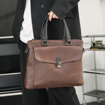 New Mad Horse PU Leather Retro Briefcase men Business Travel Inn Han version Single shoulder bag Inclined Satchel Bag for men