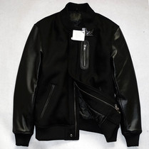 Sonny Welfare Tweed Stitching Head Cowhide Sleeve Mens Baseball Suit Short Leather Leather Jacket