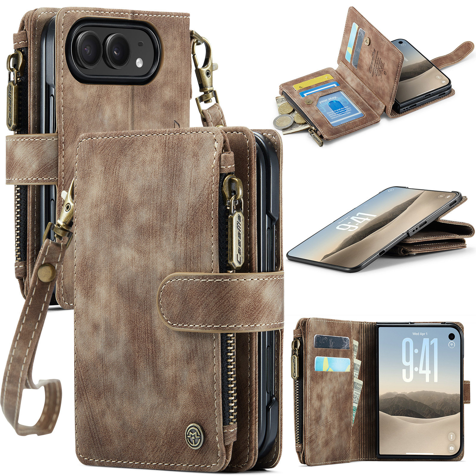 Vintage Business Wallet Flip Strap iPhone Case