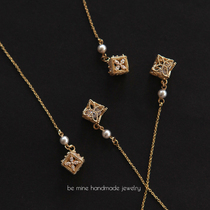 Mixed Liao BE MINE hand made gorgeous retro 14K gold gold rhinestone four leaf clover cube EAR thread ear clip