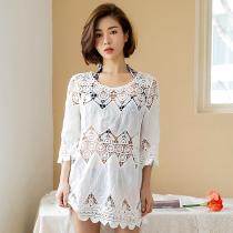 Seaside Holiday Thin Bikini Blouse Hot Spring Swimsuit Outside Long Sleeve Long Beach Sunscreen Coat 833