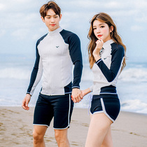2020 Korea new male two-piece female three-piece flat angle long sleeve split fashion conservative sports couple swimsuit