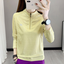 Quick-drying clothes women long sleeve collar 2021 spring summer thin breathable outdoor sports running mountaineering top plain T-shirt