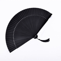 Pure Black Fan Bad Folding Fan Jk Lace China Ancient Wind Chinese Female Hollowed-out Dancing Hanfu Rose Bone