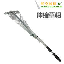 Landscaped steel wire grass rake agricultural harrowing garden art tool telescopic pole hugging grass deciduous harrowing grass climbing nails harrowing leaves