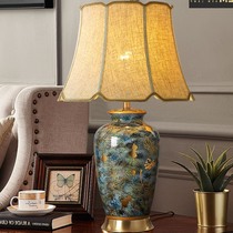 New American Villa Living Room Tea Table Large Table Lamp Chinese Retro Luxurious Bedroom Bedside Full Bronze Lamp Designer
