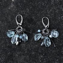 British Earrings hand made elegant and exquisite natural aquamarine retro oxidized sterling silver Earrings