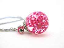 American Pink◇Hand Made Vintage Romantic Pink Flowers Queen Anne Lace Resin Embossed Necklace