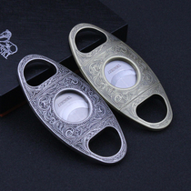 Zinc alloy electroplated embossed stainless steel blade Double-edged fine grinding thickened sharp cigar scissors
